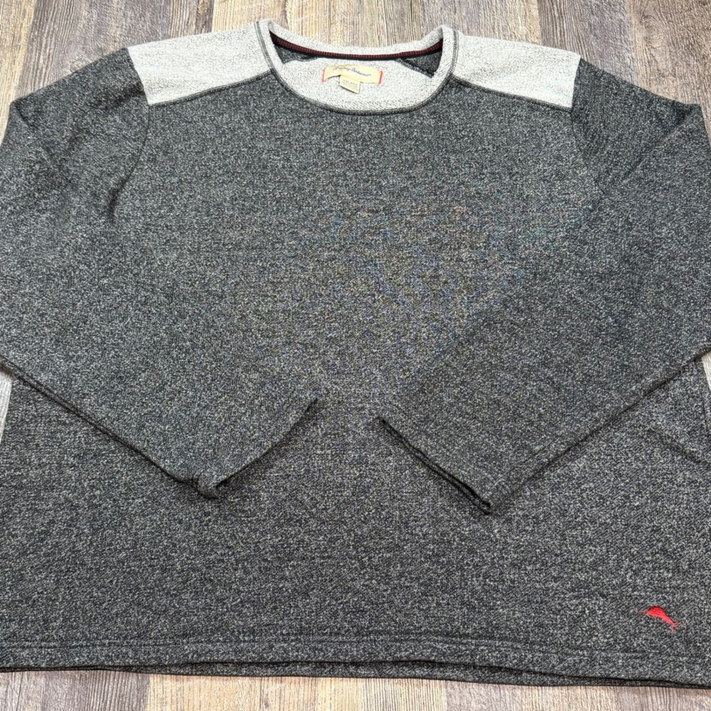 Tommy Bahama Mens XXL Grey Marled Long Sleeve Crewneck Sweatshirt Shoulder Panel